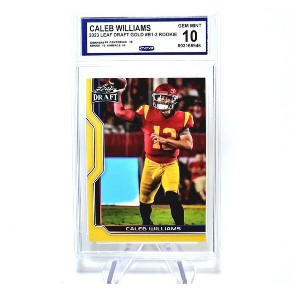 CALEB WILLIAMS RC GOLD GEM MINT 10 SPECIAL DRAFT Rookie LEAF #B1-2 2023 RARE! - Picture 4 of 4